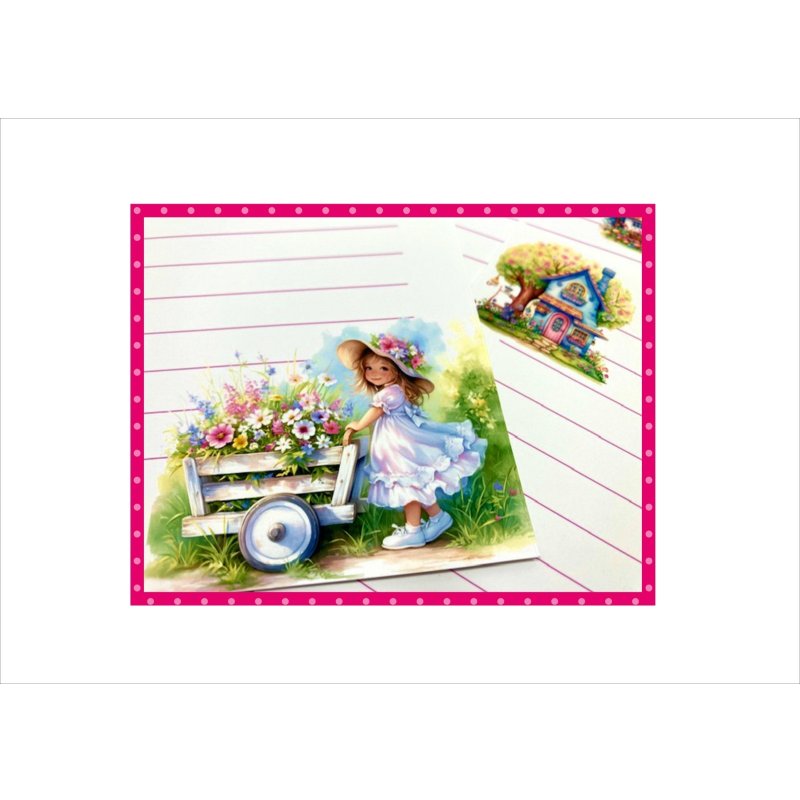 画像5: お花畑の女の子＊レターセット＊手作り封筒＊オリジナル