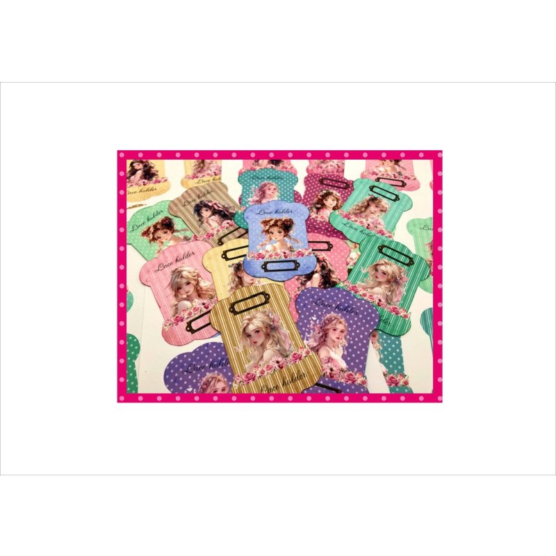 画像16: レースホルダー＊糸巻＊女の子＊柄違い24枚分＊両面印刷＊素材セット＊オリジナル