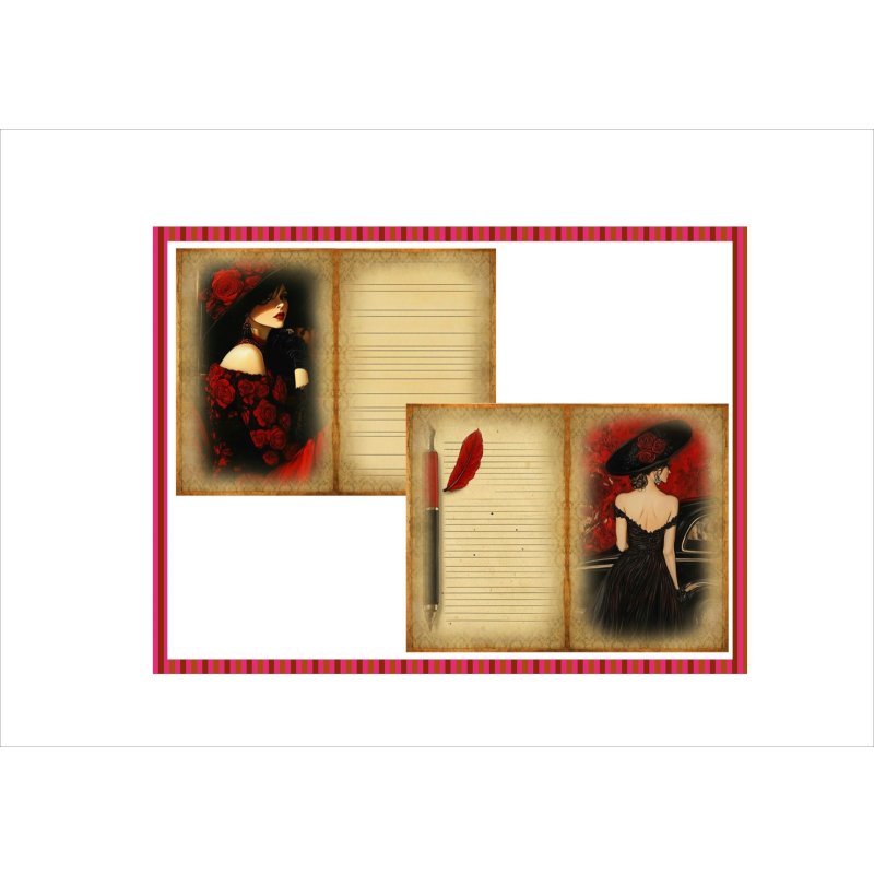 画像8: 赤と黒のペーパーセット＊ロマンティック＊コラージュペーパー＊柄違い28枚＊オリジナル