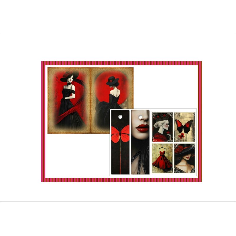 画像13: 赤と黒のペーパーセット＊ロマンティック＊コラージュペーパー＊柄違い28枚＊オリジナル