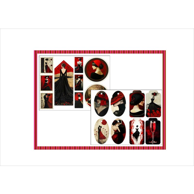 画像14: 赤と黒のペーパーセット＊ロマンティック＊コラージュペーパー＊柄違い28枚＊オリジナル