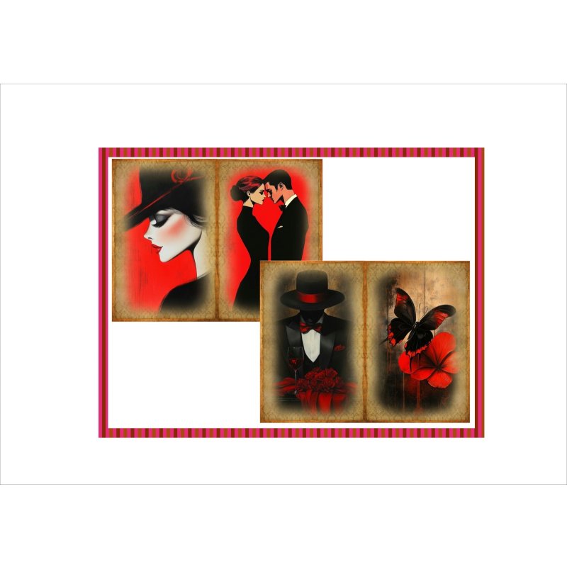 画像7: 赤と黒のペーパーセット＊ロマンティック＊コラージュペーパー＊柄違い28枚＊オリジナル