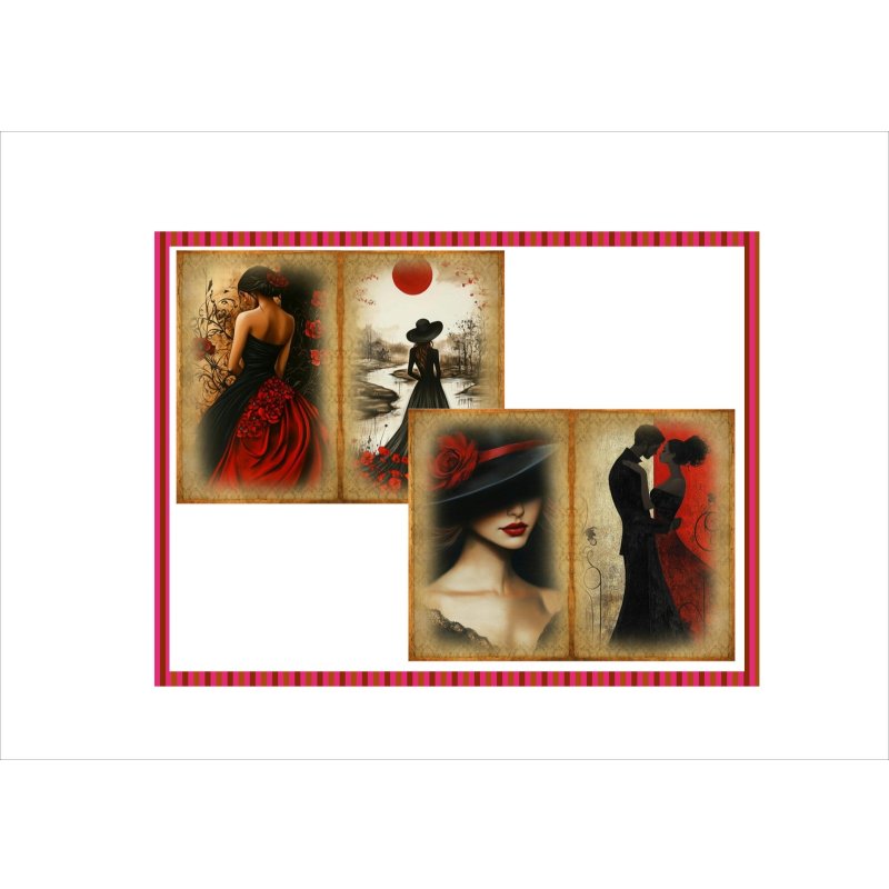 画像11: 赤と黒のペーパーセット＊ロマンティック＊コラージュペーパー＊柄違い28枚＊オリジナル