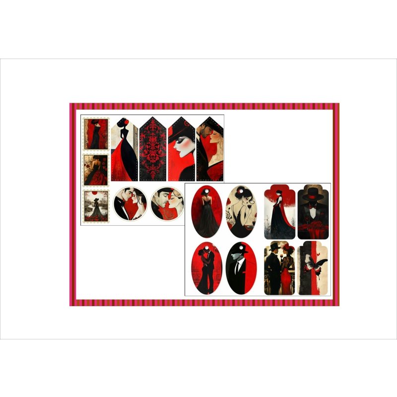 画像15: 赤と黒のペーパーセット＊ロマンティック＊コラージュペーパー＊柄違い28枚＊オリジナル