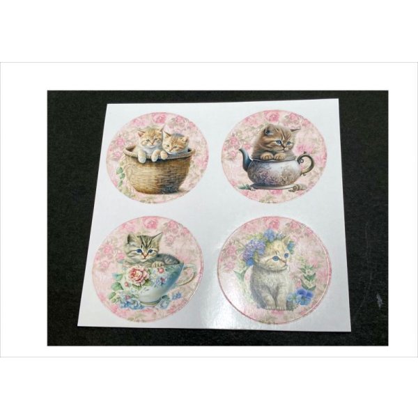 画像5: グラシン窓つき封筒入り*フラワーキャット*丸形48枚*光沢シール*オリジナル (5)