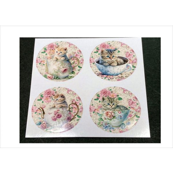 画像6: グラシン窓つき封筒入り*フラワーキャット*丸形48枚*光沢シール*オリジナル (6)