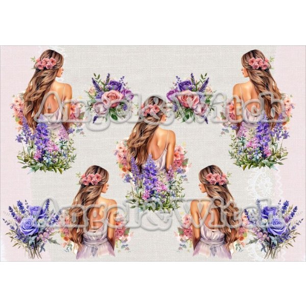 画像11: 純白紙＊後ろ姿の女性と花＊3柄セット＊コラージュペーパー＊6枚＊オリジナル (11)