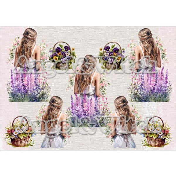 画像10: 純白紙＊後ろ姿の女性と花＊3柄セット＊コラージュペーパー＊6枚＊オリジナル (10)