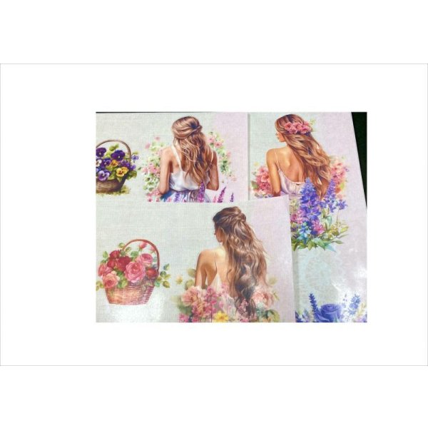 画像8: 純白紙＊後ろ姿の女性と花＊3柄セット＊コラージュペーパー＊6枚＊オリジナル (8)