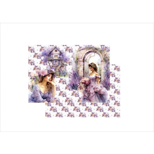 画像9: 両面印刷＊ラベンダーと女性＊フォトマット紙＊4枚＊コラージュペーパー＊オリジナル (9)