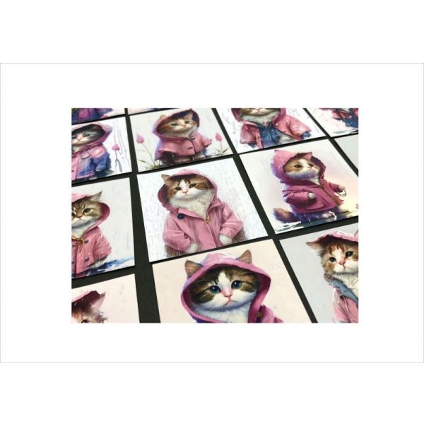 画像5: レインコートを着たネコ*光沢シール*20枚*オリジナル (5)