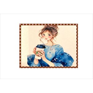 画像: 大きなステッカー＊コーヒーを持った女の子＊正方形カットシール＊6枚＊オリジナル