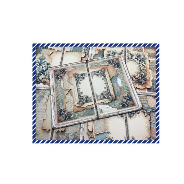 画像8: コラージュ＊台紙・ブルー＊ペーパーセット＊コラージュペーパー＊柄違い20枚＊オリジナル (8)