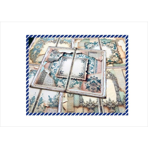 画像10: コラージュ＊台紙・ブルー＊ペーパーセット＊コラージュペーパー＊柄違い20枚＊オリジナル (10)