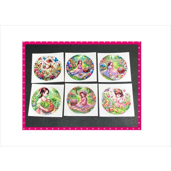 画像11: 〇型＊光沢シール＊お花畑の女の子＊24枚＊トレペ封筒入り♪オリジナル (11)