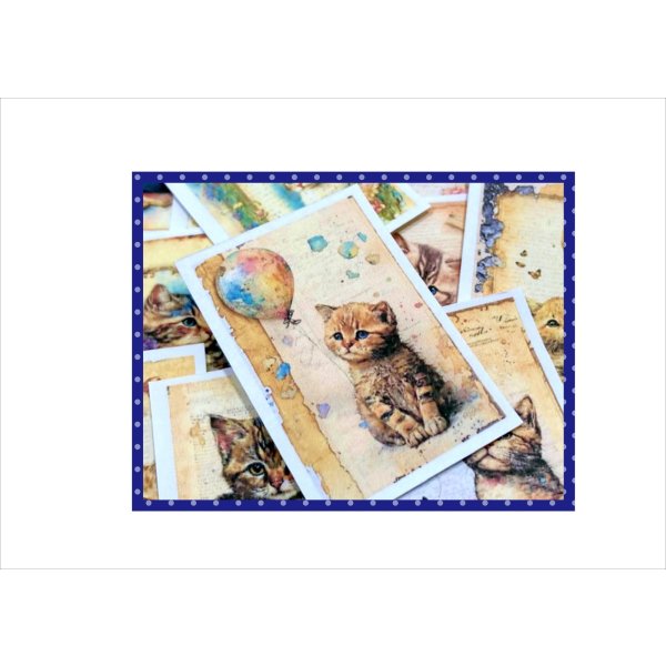 画像9: 2種のカットシール*おめかしネコと風船ネコ*柄違い32枚*オリジナル (9)