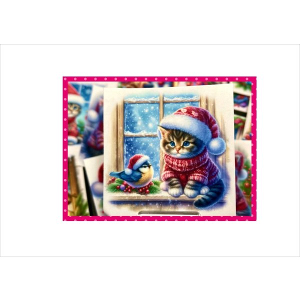 画像4: ネコと小鳥のクリスマス＊カットシール＊24枚＊オリジナル (4)