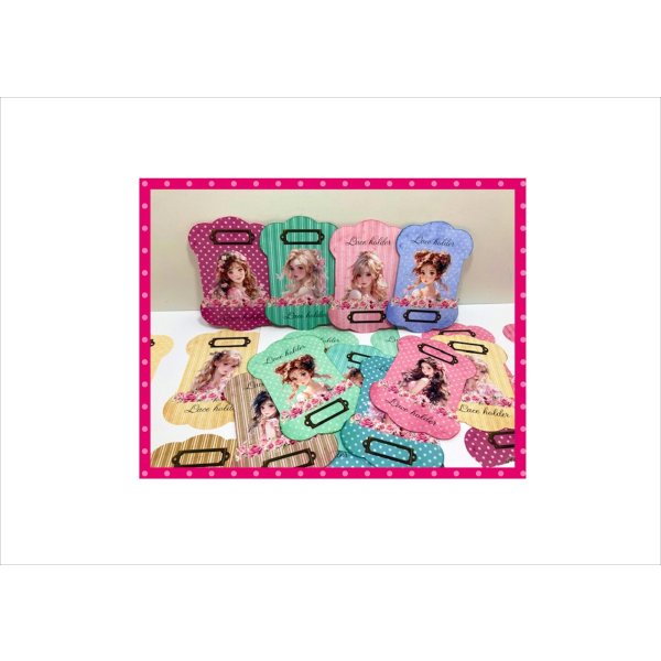 画像1: レースホルダー＊糸巻＊女の子＊柄違い24枚分＊両面印刷＊素材セット＊オリジナル (1)