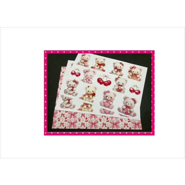 画像2: テディベア＊コラージュペーパー＊両面印刷＊4枚＊オリジナル (2)