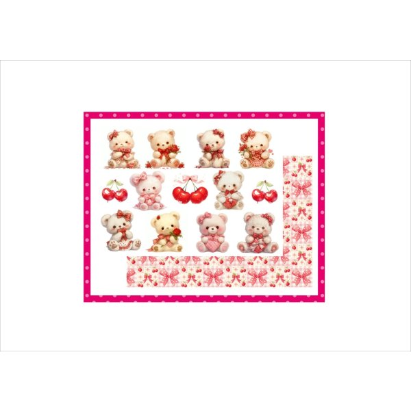 画像1: テディベア＊コラージュペーパー＊両面印刷＊4枚＊オリジナル (1)