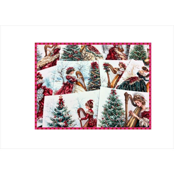 画像3: ハープと女性＊ペーパーセット＊大きめ折り紙＊柄違い10枚＊オリジナル (3)