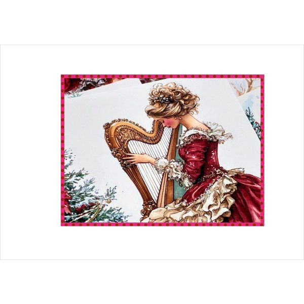 画像1: ハープと女性＊ペーパーセット＊大きめ折り紙＊柄違い10枚＊オリジナル (1)